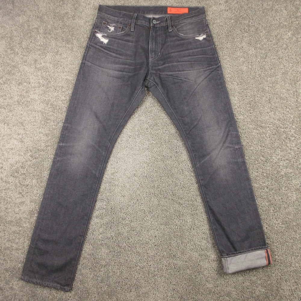 Jean Shop Jeans Mens 32x33 Gray Jim Slim Straight Selvedge Distressed Denim Pant